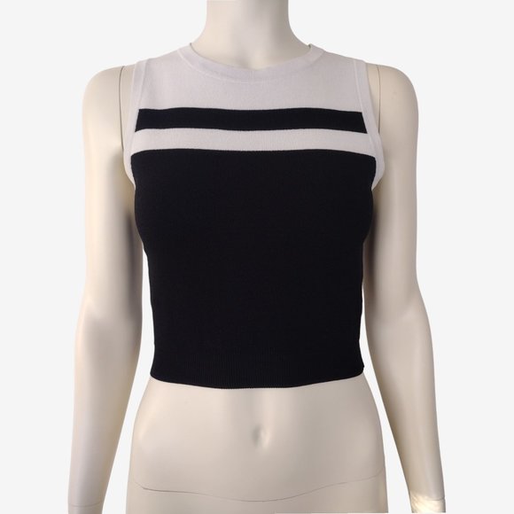 Forever 21 Black White Color Block Sleeveless Smooth Knit Cropped Top S - Picture 1 of 8